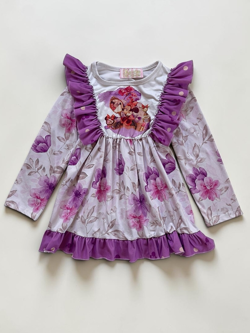 EUC Disney Minnie Mouse Vanity Ruffle Floral Long Sleeve Boutique Dress